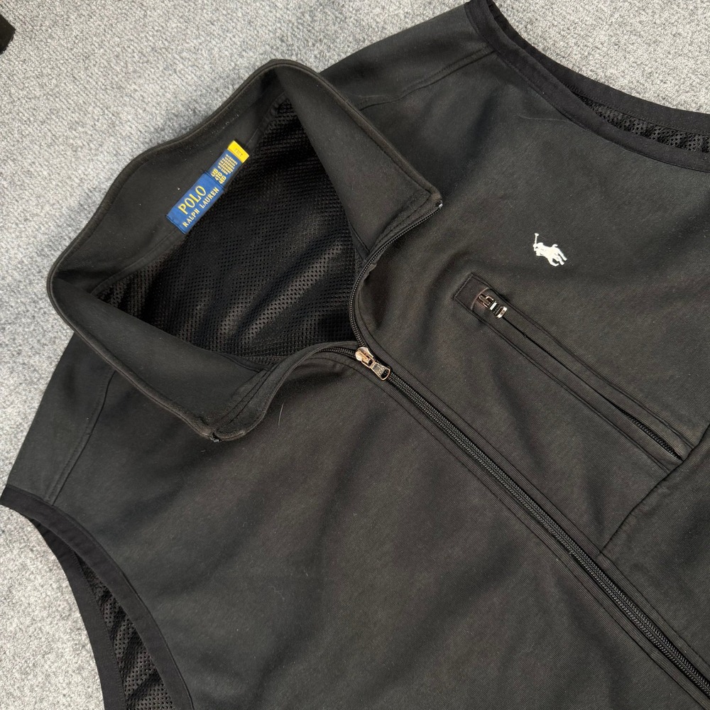 Polo Ralph Lauren Mens 4XB Black Full Zip Mesh Lined Double Knit Vest Pony #4663